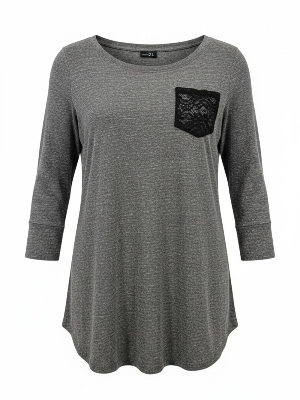 Rue21 Heather Gray Scoop Neck Tunic with Black Lace Pocket